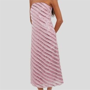 Hyacinth House Soft Pink Shimmer Stripes Mila Strapless Dress NWT